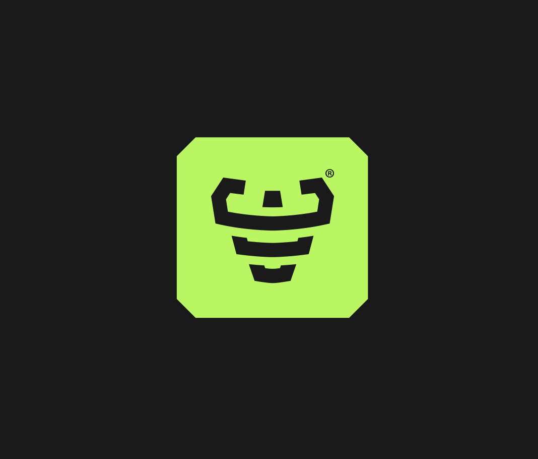 SuperCoach logo tile: the mark in black on an Electric Green tile with chamfered corners, on a black background