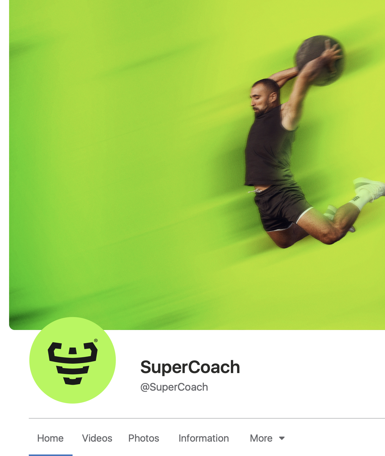 Social profile: an athlete mid-jump with a medicine ball against a motion-blurred lime background